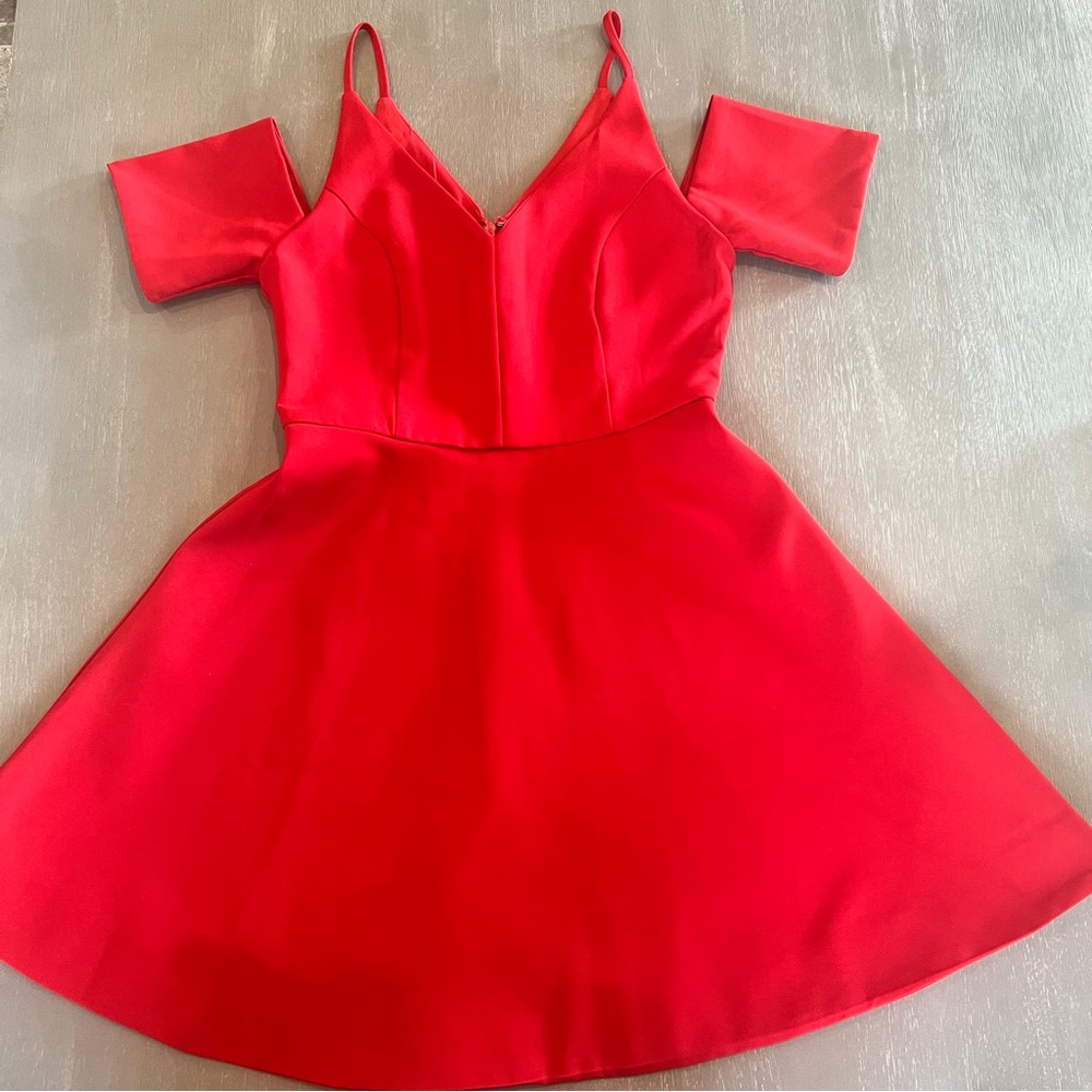 Lulus fit & flare red mini dress off shoulder sleeves women’s party dress XSmall